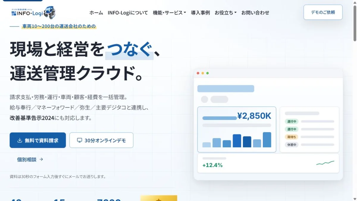 INFO-Logi公式サイトのトップ画面